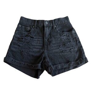 Aeropostale Women's Sz 4 Black Distressed Raw Hem Cuffed Mom Shorts